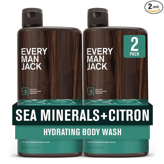 Every Man Jack Nourishing Sea Minerals + Citron Mens Body Wash for All Skin Types - Naturally Derived Ingredients - Cleanse and Hydrate Skin with Coconut and Glycerin - 24oz 2 Bottles