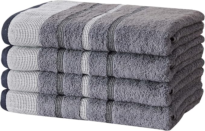 Great Bay Home Decorative Bath Towel Set - Cotton 4 Pack 54x27 Bath Towel Set - Durable Towels for Bathroom Decor (Moroccan Blue/December Sky)