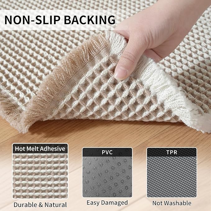 Waffle Bath Mat - Super Water Absorbing Bath Mat Quick Dry, Bathroom Rugs Non Slip Washable, Rubber Backed Bathroom Mat for Bathroom Floor, Tub and Shower, 24" x 72", Brown & White