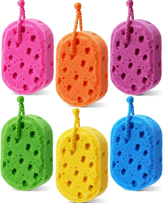 FoldTier 6 Pcs Exfoliating Bath Sponge Body Loofah Sponges Shower for Women Reusable Soft Bathing Pouf Foam Luffa Body Scrubber and Rich Lather, Color Matching (Bright Color)