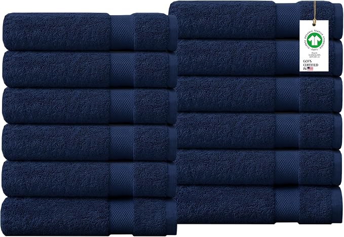 100% Organic Cotton Towels 650 GSM Plush Feather Touch Quick Dry Bath Towel, Pack of 12 GOTS Certified, Oeko-Tex Green Certified, Organic Cotton Bath Towel, 30"X58"