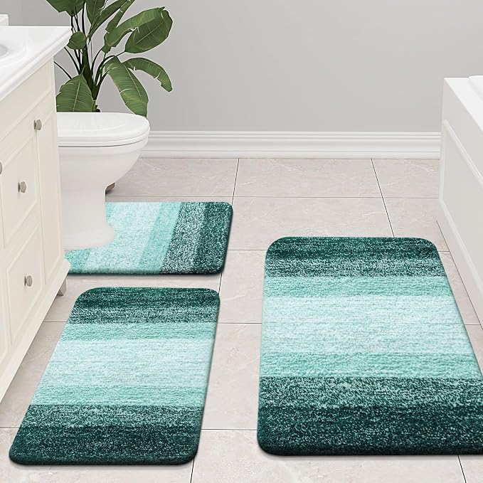 Arotive Microfiber Bathroom Rugs, Shaggy Soft and Absorbent Bath Rug, Thick Plush Machine Washable Dry Bath Mats for Bathroom, Tub and Shower, 70x24, Dark Green, Rectangular