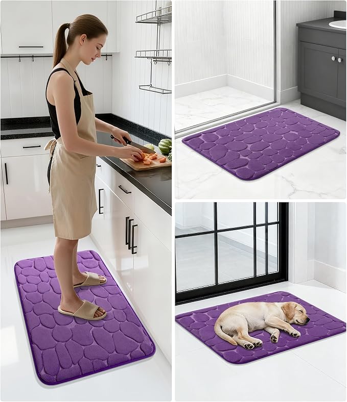 YIHOUSE Memory Foam Bath Mat Cobblestone Bathroom Rugs Super Water Absorbent Bath Mats for Bathroom Machine Washable Bath Rugs(17 x 24,Eggplant)