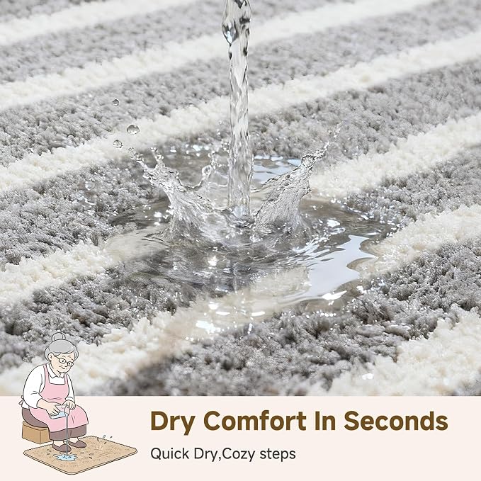 GRANNY SAYS Striped Bathroom Rugs Non Slip, 16" x 24", Bath Rugs for Bathroom Washable, Bath Mats for Floor, Microfiber Bath Mat for Tub, Absorbent Bath Rugs for Shower Room, Grey