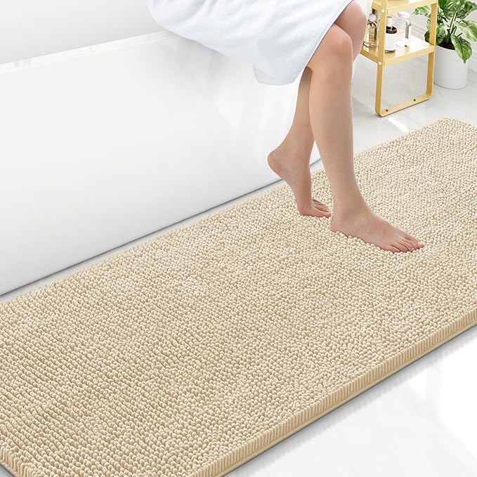 Arotive Bathroom Rugs 70x24, Extra Soft Absorbent Shaggy Chenille Bath Rugs, Machine Washable Rubber Backing Bath Mats for Bathroom Floor Tub and Shower, Home Decor Accessories, Beige