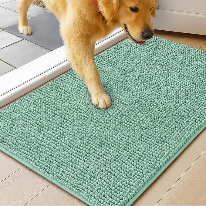 MUDGUARD MAT® Dog Door Mat for Muddy Paws, Super Absorbent Microfiber, Non-Slip Indoor Mat, Quick-Dry Chenille Rug for Pets & Entryway, Machine Washable, Sea Green 19" x 30"