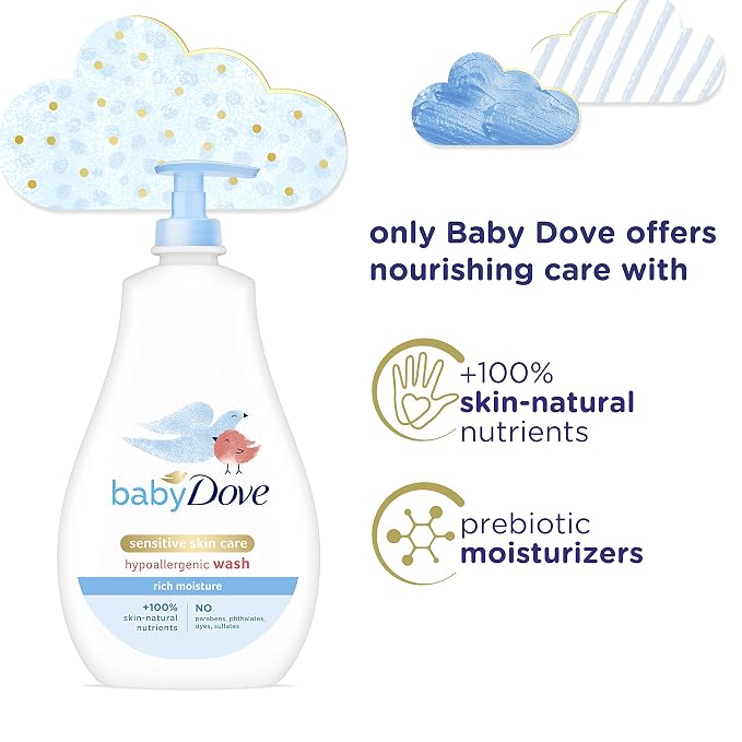 Baby Dove Sensitive Skin Care Baby Wash For Baby Bath Time Rich Moisture Tear-Free and Hypoallergenic, 20 oz (Packaging May Vary) (Pack of 2)