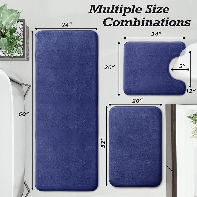 HUXMEYSON Bathroom Rugs Sets 3 Piece, Non-Slip & Quick Dry Bath Mat Set, Ultra Soft Velvet Bath Rugs for Bathroom, Toilet and Shower Floor, Royal Blue