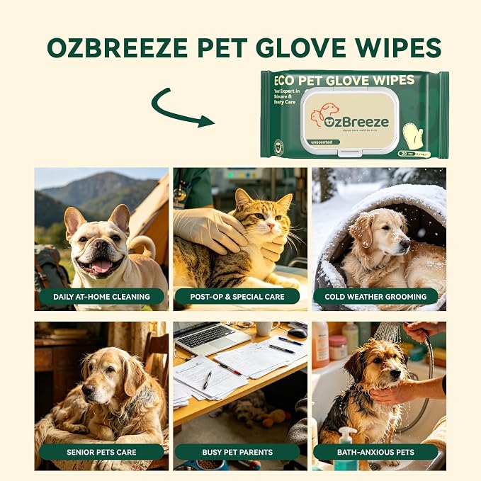 ECO PET Glove Wipes for Dogs & Cats, Hypoallergenic Unscented Cleaning & Deodorizing Bath Wipes, Coconut Oil Nourishing Fur Pet Grooming Gloves, 20pcs