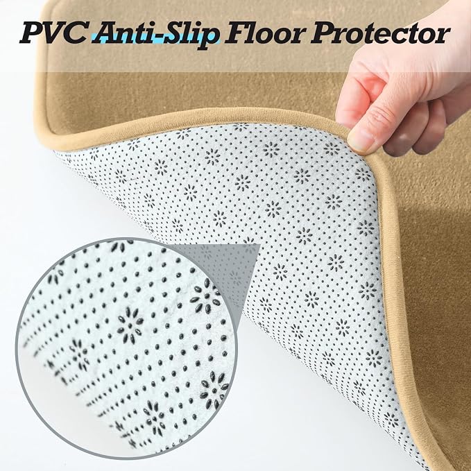 HUXMEYSON Bathroom Rugs Sets 3 Piece, Non-Slip & Quick Dry Bath Mat Set, Ultra Soft Velvet Bath Rugs for Bathroom, Toilet and Shower Floor, Khaki