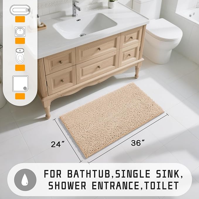 Yimobra Large Bathroom Rugs 36"x24", Non Slip Bath Mat for Tub, Shaggy Rug Floor Carpet, Extra Soft Super Absorbent Quick Dry, Machine Washable,Beige