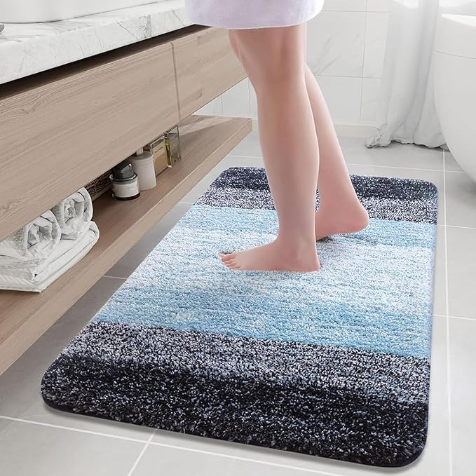 Arotive Microfiber Bathroom Rugs, Shaggy Soft and Absorbent Bath Rug, Thick Plush Machine Washable Dry Bath Mats for Bathroom, Tub and Shower, 36x24, Blue, Rectangular