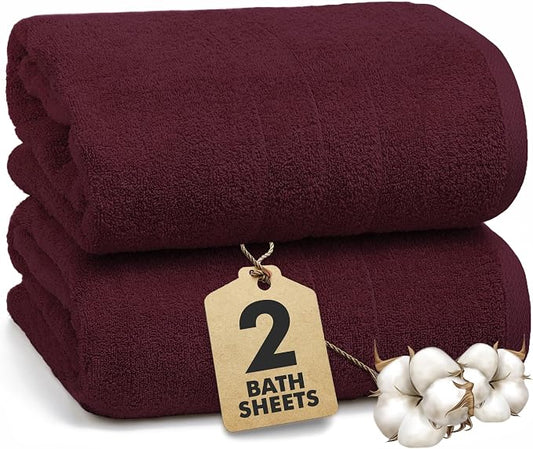 Bath Sheets – 550 GSM Extra Large Bathroom Sheet Set – Pack of 2 Jumbo Towels Burgundy (71x35in) – 100% Ring Spun Cotton Soft Quick Dry Large Bath Towels for Adults Hotel Spa Bathroom Use
