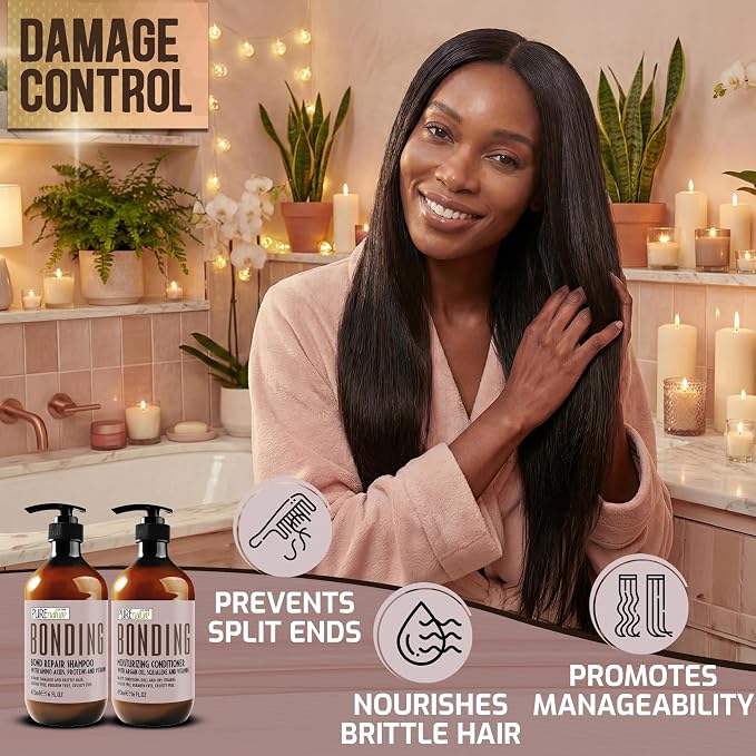 Bonding Repair Shampoo and Conditioner Set - Sulfate Free, Frizz Control for Dry, Damaged Hair - Bond Hydrating Salon Formula - Deep Conditioning Care for Women and Men - 16 Fl Oz (Set of 2)
