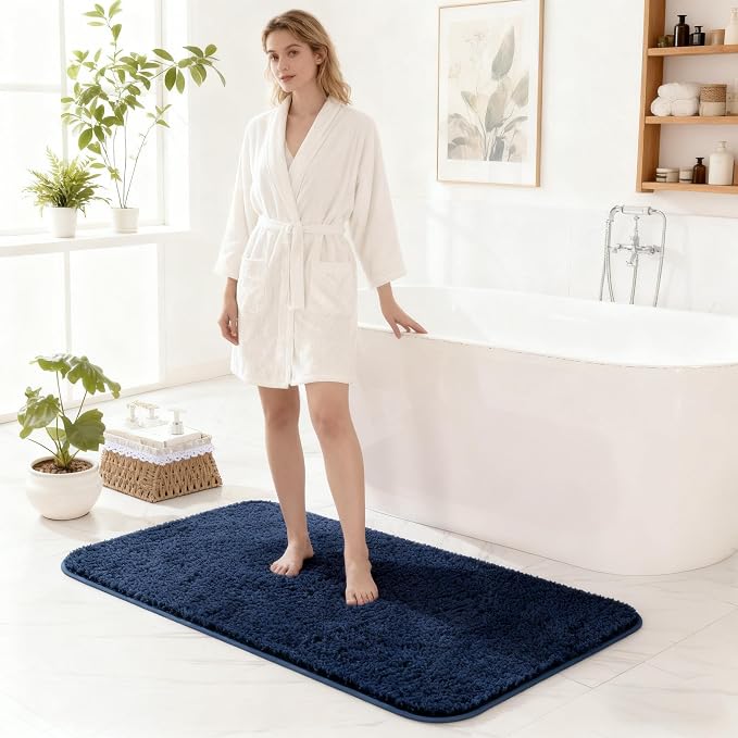 Exclusivo Mezcla Bathroom Rugs Mat 17x24, Extra Soft Non Slip Absorbent Microfiber Bath Rugs, Machine Washable Quick Dry Bath Mats for Bathroom Floor, Shower, Home Decor, Solid Navy Blue