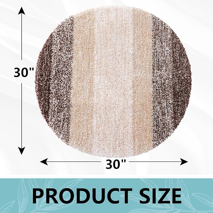 Arotive Microfiber Bathroom Rugs, Shaggy Soft and Absorbent Bath Rug, Thick Plush Machine Washable Dry Bath Mats for Bathroom, Tub and Shower, 30x30, Brown, Round
