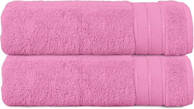 Elegant Comfort Three Line Popcorn Towel Set for Bathroom 27 x 54 inches, Premium Hotel Quality 2-Pack Bath Towels, 100% Turkish Cotton, Soft and Durable, Quick Dry and Highly Absorbent, Light Pink