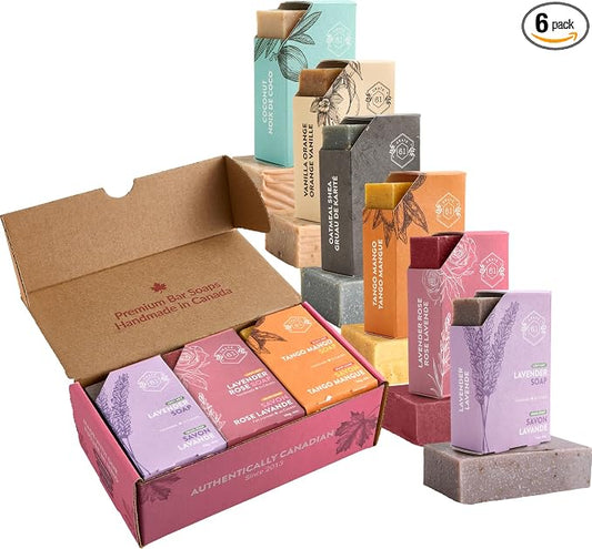 Crate 61, Handmade in Canada, Plant Based Cold Process Natural Bar Soap, With Premium Essential Oils, Dry Skin, Pack of 6 (For Her)