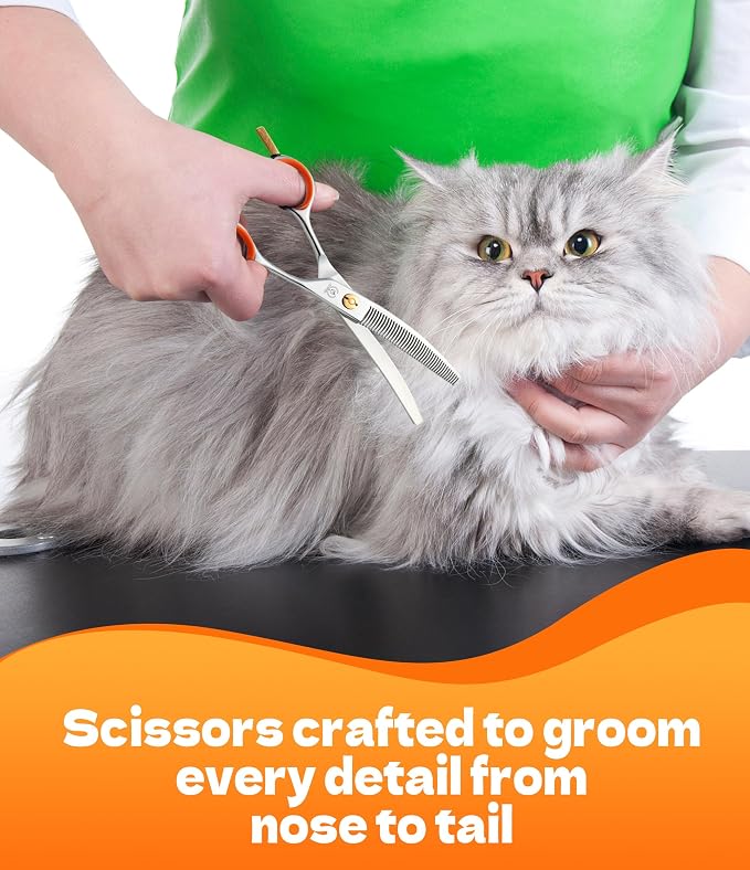 6'' Small Curved Thinning Scissors Lightweight Dog Cat Grooming Scissors with Safety Round Tip JP440C Stainless Steel