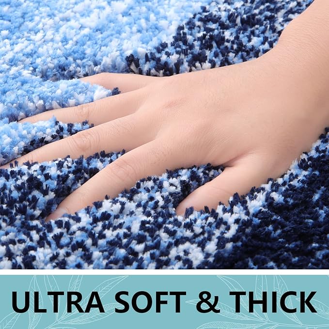 Arotive Microfiber Bathroom Rugs, Shaggy Soft and Absorbent Bath Rug, Thick Plush Machine Washable Dry Bath Mats for Bathroom, Tub and Shower, 47x17, Blue, Rectangular