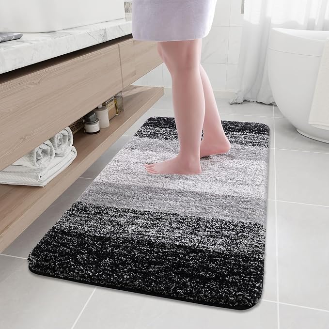 Arotive Microfiber Bathroom Rugs, Shaggy Soft and Absorbent Bath Rug, Thick Plush Machine Washable Dry Bath Mats for Bathroom, Tub and Shower, 47x24, Black, Rectangular
