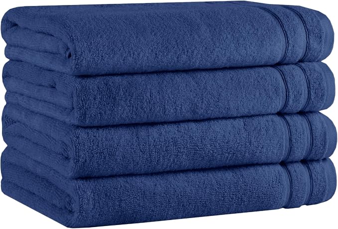 Comfort Spaces 4 Pc Bath Sheet Set 30x60, 100% Cotton 400GSM, Navy Blue | Oversized 30x60 Bath Sheet, Quick Dry Cotton, Dual Layer Extra Absorbent, Great for Shower Beach