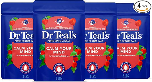 Dr Teal's Epsom Salt Magnesium Soak, Ashwagandha & Essential Oils, 3 lbs (Pack of 4)