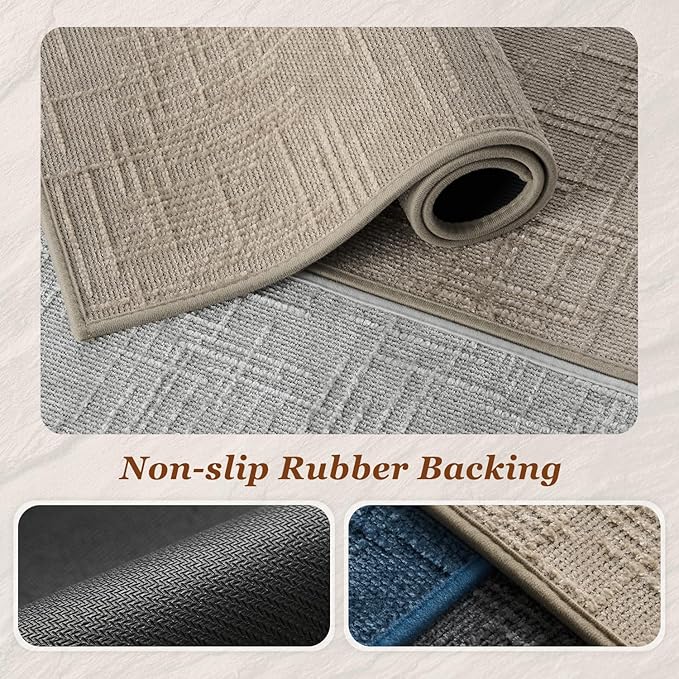 AMOAMI Bath Mat Non Slip Super Absorbent Quick Dry Bath Mats for Bathroom Floor Rubber Backing Washable Bathroom Rugs Modern Woven Jacquard Mat, Beside Tub Bath Rugs, 20" x 32", Brown