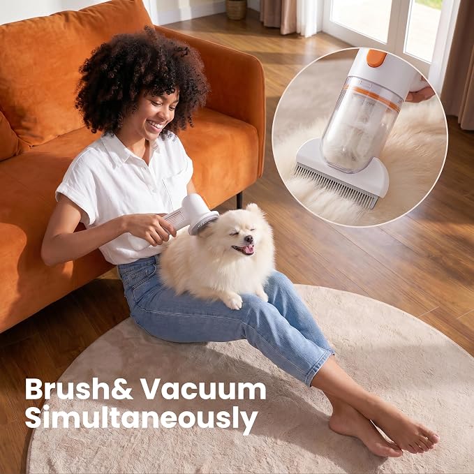 PAPMINI Premium Vacuum Dog Brush for Shedding, 4-in-1 Self-Cleaning Grooming Brush with Built-in Hair Collection, Undercoat Rake & Professional Deshedding Tool for Short & Medium Hair Dogs