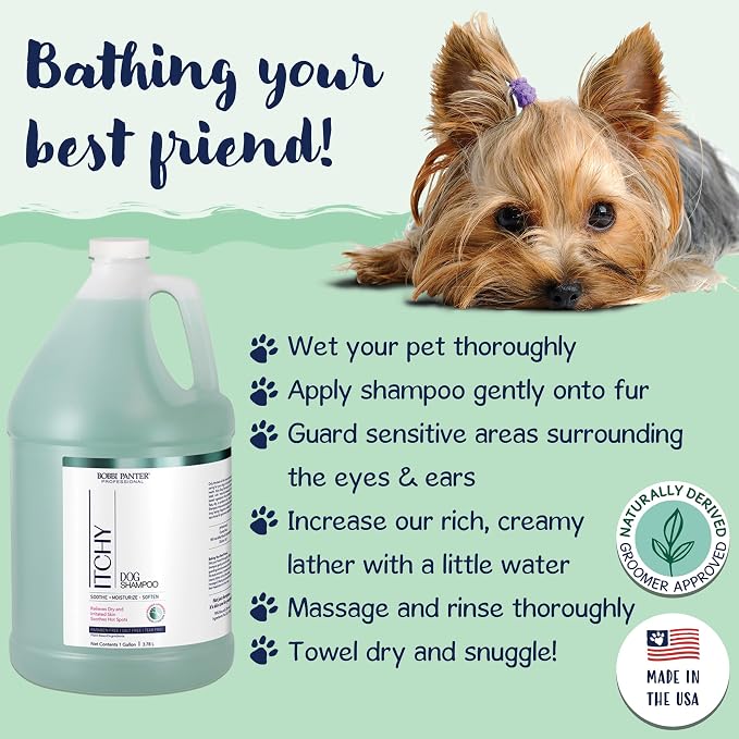 Bobbi Panter Itch Relief Dog Shampoo Tea Tree, Lavender & Flaxseed – Soothing Natural Formula for Itchy & Irritated Skin, Moisturizing, Tear-Free, 16:1 Concentrate, Made in USA, 1 Gallon