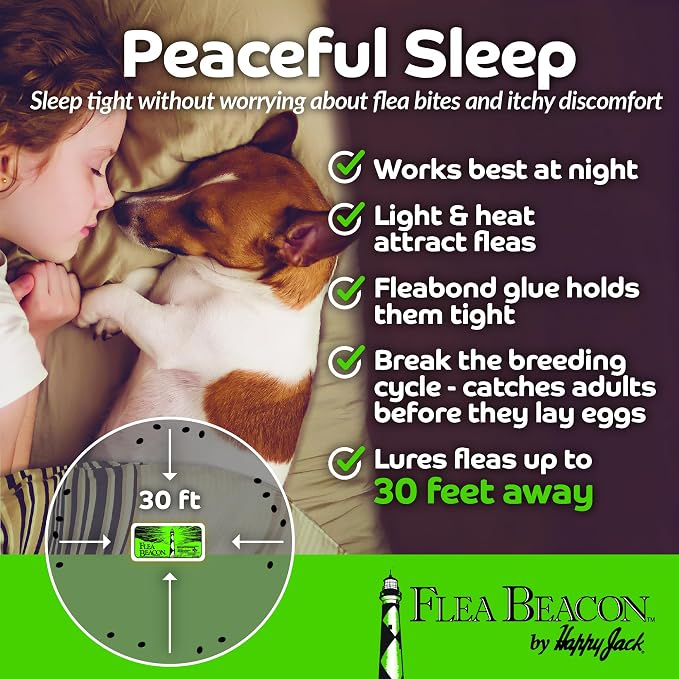 Happy Jack Flea Beacon Indoor Flea Trap, Made in USA | Attracts & Traps Indoor Bugs, Breaks Breeding Cycle Before Adults Lay Eggs, Safe, Fast, & Clean, Made in USA