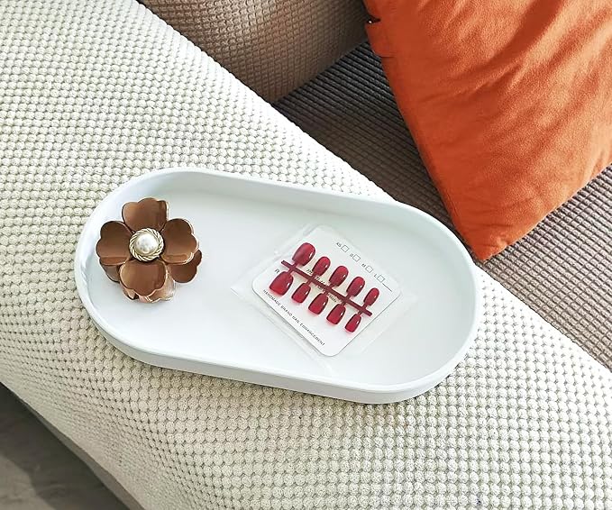 White Small Tray (10 inch), Oval Tray | Small Serving Tray for Countertop Organizer, Coffee Accessory , Soap, Perfume, Bathtub Bathroom Vanity Items