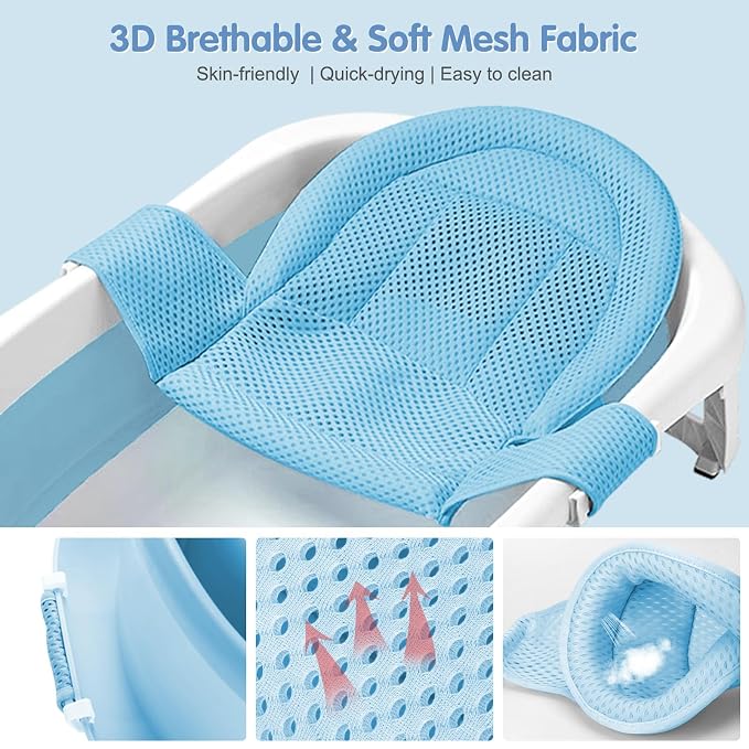 Colorlife Baby Bath Seat Support Net Infant Bathing Seat Support Mat, Adjustable Comfortable Non-Slip Three-Pointed Baby Shower Net Bathtub Sit Up Mesh for Newborn 0-12 Months-Blue(No Bathtub)