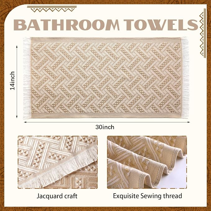 HunnmingRe 4 Pack Boho Hand Towel for Bathroom Kitchen 14x30 Inch 100% Turkish Cotton Summer Boho Decorative Towel Waffle Farmhouse Bathroom Decor Absorbent Soft Guest Gift(Brown,White)