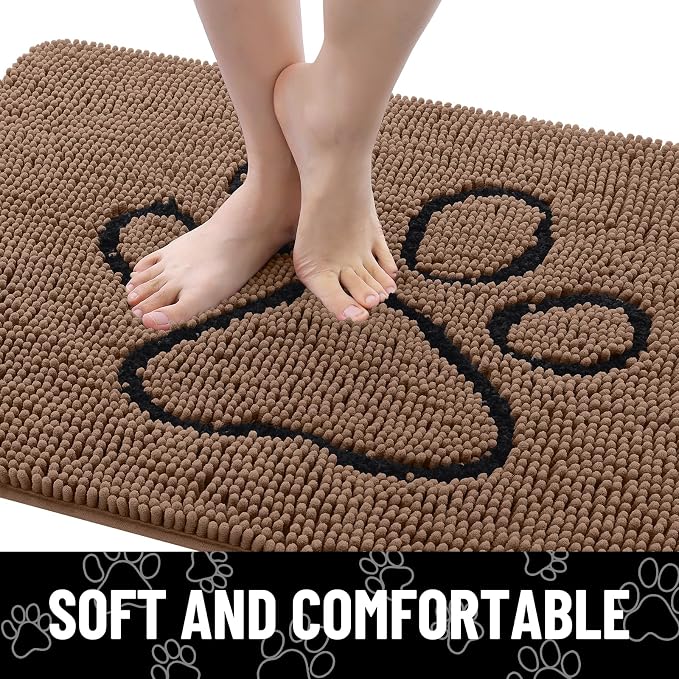 Smiry Dog Door Mat for Muddy Paws, Absorbent Dirt Trapper Non Slip Quick Dry Washable Chenille Mat for Mud Dogs, Entry Rug for Indoor and Outdoor (47x24 Inches, Coffee and Black)