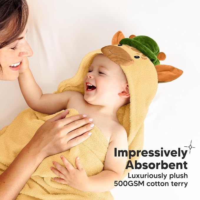 KeaBabies Organic Baby Towel with Hood for Girls, Boys, Soft (Gigi) | Absorbent 100% Cotton Hooded Baby Towels for Newborns, Infants, Large Hooded Bath Towels for Babies, Kids, Toddler 1-3