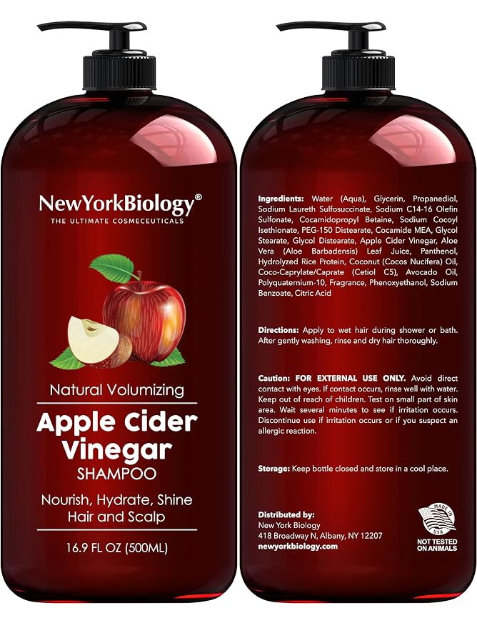 New York Biology Apple Cider Vinegar Shampoo and Conditioner Set – Helps Restore Shine, Hair Gloss and Hydration for Dry Hair & Scalp – Clarifying & Nourishing – 16.9 Fl Oz