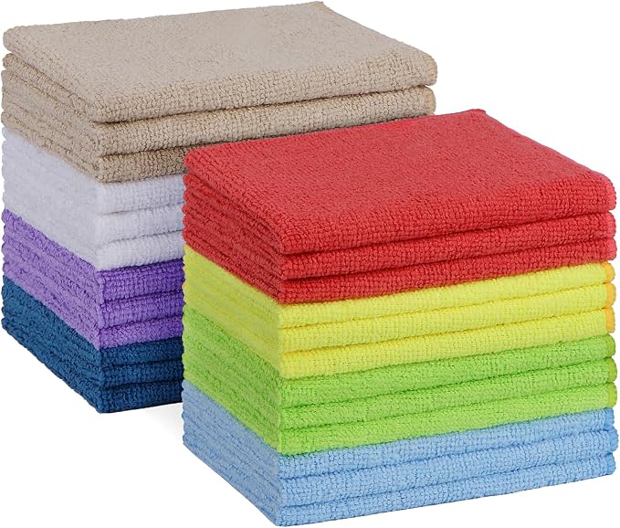 HOMEXCEL Microfiber Cleaning Cloth, 24 Pack Absorbent Cleaning Rags with 8 Color Assorted,Lint-Free Cleaning Towels for Car Kitchen House, 12"X11" (Multi-Color)