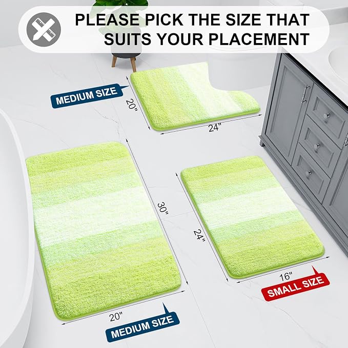Arotive Microfiber Bathroom Rugs, Shaggy Soft and Absorbent Contour Toilet Rugs, Thick Plush Machine Washable Dry Bath Mats for Toilet Base, 30x20, Light Green, Rectangular