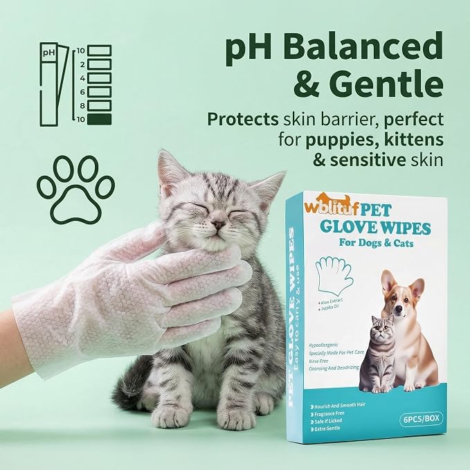 Pet Cleaning Glove Wipes, 6 Count