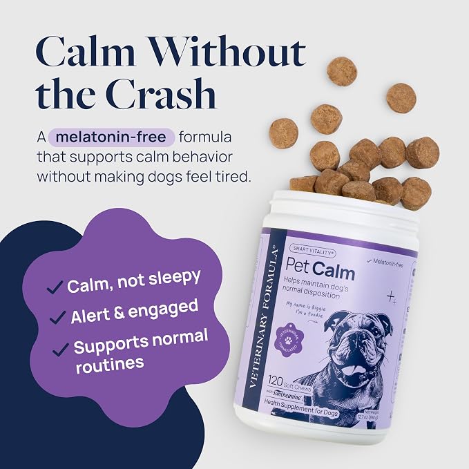 Veterinary Formula Pet Calm 120ct – Vet-Formulated Calming Chews for Dogs with L-Theanine, L-Tryptophan for Behavior Support, Relaxation Treats, Puppy Chews for Stressful Situations, Dog Calming Aid
