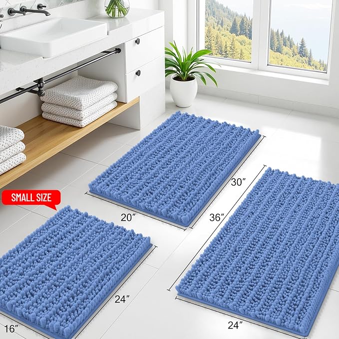 Smiry Bathroom Rugs Mat 30x20, Extra Soft Absorbent Chenille Bath Rugs, Non Slip Rubber Backing Machine Washable Quick Dry Bath Mats for Bathroom Floor, Tub, Shower, Home Accessories, Cornflower Blue