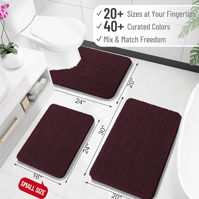 OLANLY Bathroom Runner Rugs 47x24, Soft Absorbent Chenille Bath Rugs, Rubber Backing Quick Dry, Machine Washable Long Bath Mats for Bathroom Floor, Tub and Shower, Home Decor Accessories, Black Cherry