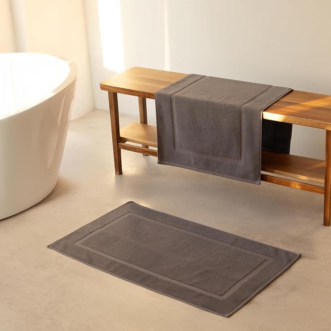 SALBAKOS 100% Turkish Cotton Bath Mat Set 2-Piece - 20x34 inch, Hotel & Spa Collection, Soft, Absorbent, Long Lasting, Durable Bathroom Rugs | Made in Turkey (Chocolate, 2 Bath Mats)