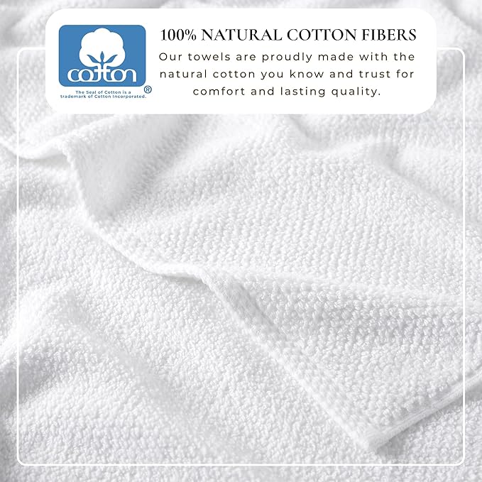 Great Bay Home 100% Cotton 6 Piece Towel Set - Absorbent, Quick-Drying, Durable Bath Towels for Bathroom Decor - Low-Twist, Two-Ply Fibers (Optic White)