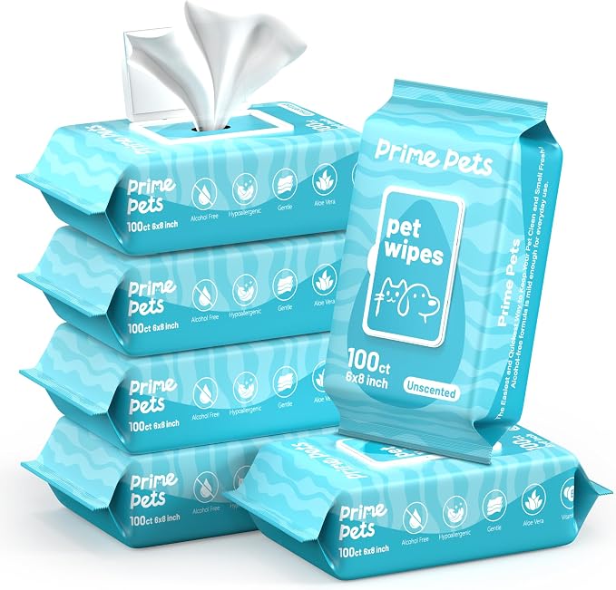 Prime Pets Dog Wipes for Paws and Butt, 600 Count, Pet Wipes for Dogs & Cats, 100% Fragrance Free, Deodorizing Puppy Wipes for Cleaning Face Eyes Ears Paws Teeth Body