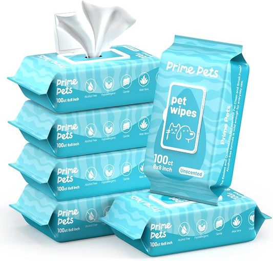 Prime Pets Dog Wipes for Paws and Butt, 600 Count, Pet Wipes for Dogs & Cats, 100% Fragrance Free, Deodorizing Puppy Wipes for Cleaning Face Eyes Ears Paws Teeth Body