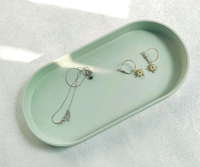 Green Small Oval Tray (11.8 inch), 3 Pack, Countertop Organizer | for Kitchen Counter, Bathtub Bathroom Vanity Items, Coffee Accessory, Bar, Serving Seasoning, Salt and Pepper, Soap.