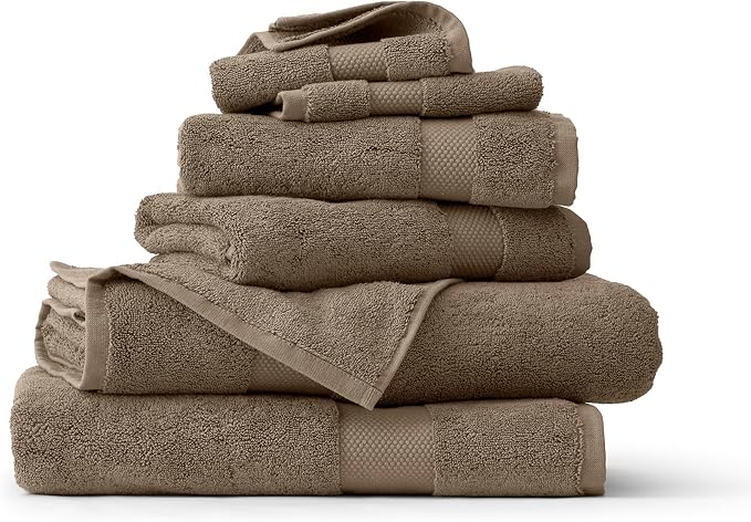 BOLL & BRANCH Plush Bath Towel Set - Walnut - 6 Piece - Includes 2 Bath Towels, 2 Hand Towels & 2 Washcloths - 100% Organic Cotton - Ultra Soft & Luxurious - Quick Absorbing