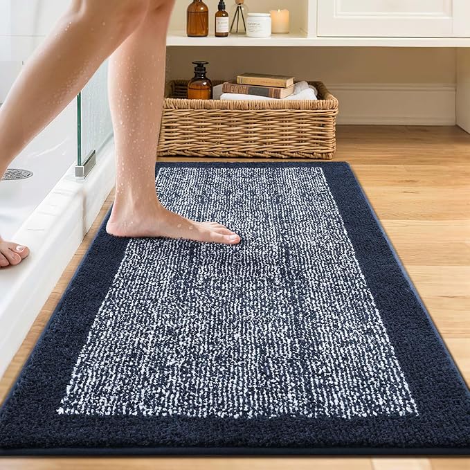 44x24 Large Bathroom Rugs Washable Non Slip, Bath Mat for Bathroom Floor Tub, Soft Absorbent Quick Dry Mats for Shower, Bathtub,Home Decor(Dark Blue)
